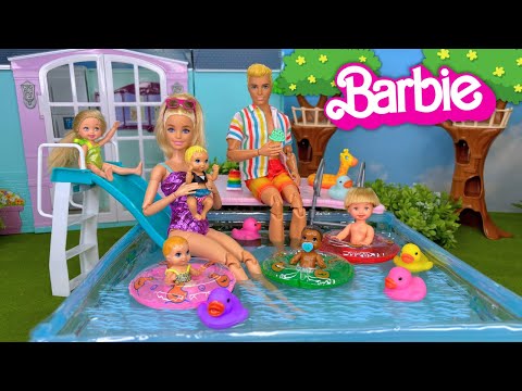 Barbie & Ken Familien-Babysitting und Babypuppen-Poolparty