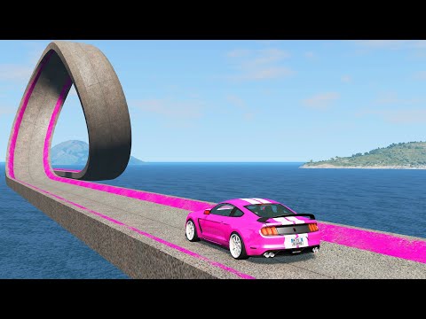 Impossible Loop Bridge Crossing Cars Vs Deep Water - BeamNG.Drive