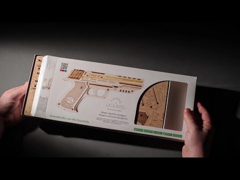 Handgun Wolf-01: a safe rubber bands shooter by Ugears