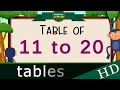 11 to 20 Multiplication, Table of 11 to 20 Multiplication Time of tables 2 to 20 - MathsTables
