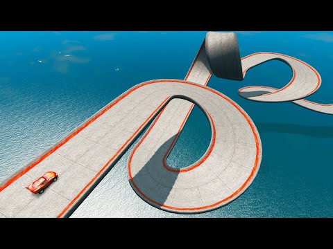 McQueen vs Impossible Loop & Double Spiral Bridge & Deep Water - BeamNG.Drive