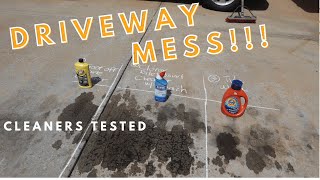 Cleaning Oil Stains from a Concrete Driveway using Goof Off, Tide and Clorox Toilet Bowl Cleaner