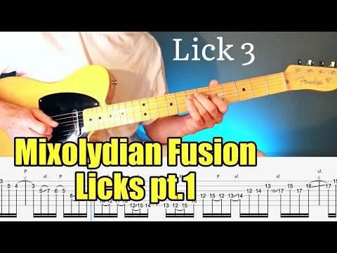 5 Mixolydian Fusion Guitar Licks with tabs