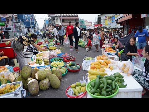 Amazing Cambodian Vegetable Market In Early Morning – Plenty Rural Fruit & More Food On The Street