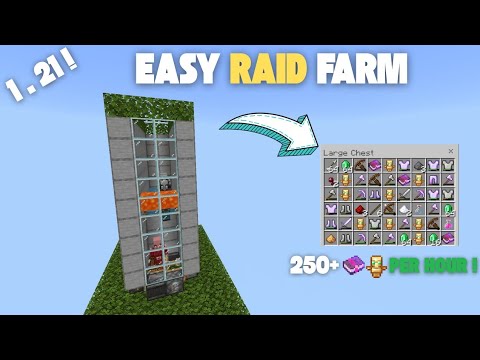 EASIEST FULLY AUTOMATIC RAID FARM Tutorial in Minecraft Bedrock 1.21+ – WITH AUTOMATIC ITEM SORTER