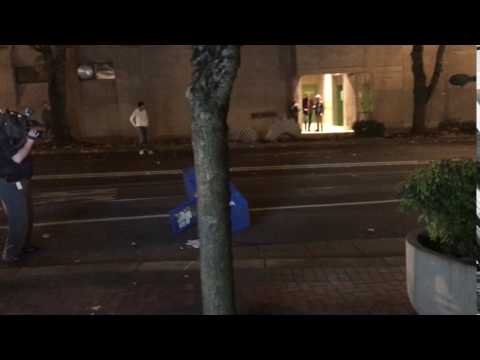 Anti-Trump Protesters Block the Street with a WW Box