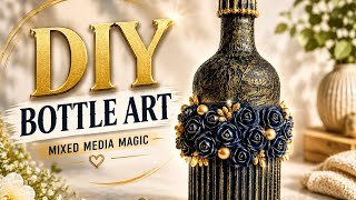 Turn Waste into Luxury! DIY Mixed Media Bottle Art / Glass Bottle Upcycling / Handmade Home Decor