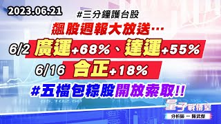 【量子戰情室】#陳武傑 0621 #三分鐘護台股 飆股週報大放送…6/2廣運 +68%、達運+55%；6/16合正+18% #五檔包粽股開放索取!! (圖)