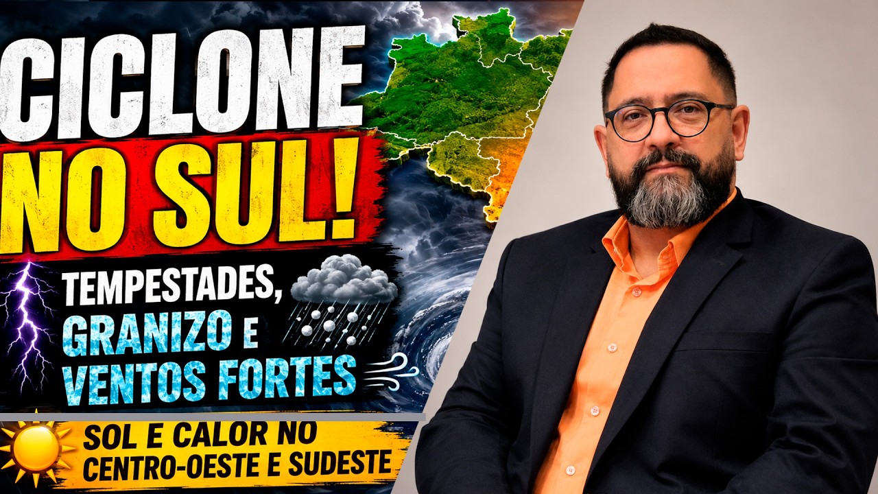 Ciclone leva chuva forte ao Sul; interior do Brasil segue sob tempo seco e baixa umidade