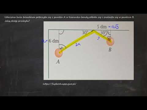 Uderzona kula bilardowa potoczyła się z punktu A w kierunku bandy, odbiła się i znalazła się w pkt B