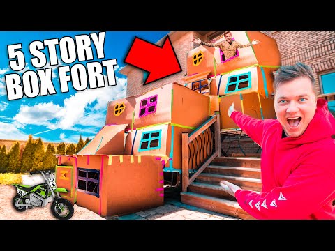 BIGGEST 5 STORY BOX FORT CHALLENGE! 50FT TALL SCARY 😱📦