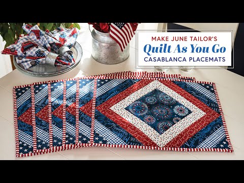 "Quilt As You Go Casablanca Placemats” is a Free Patriotic Quilted or Sewn Kitchen Pattern designed by Tammy from Shabby Fabrics!