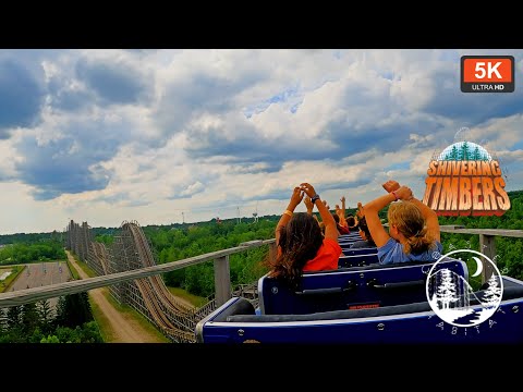 Shivering Timbers Back Row POV 5K 60 FPS | Intense Rough Airtime Machine | Michigans Adventure 2022