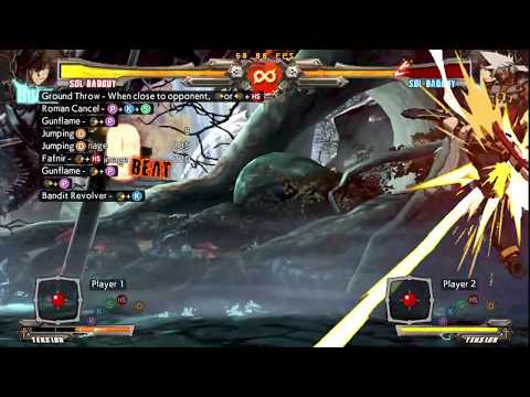 Guilty Gear Xrd REV - Sol BnB combo - corner backthrow runflame dustloop