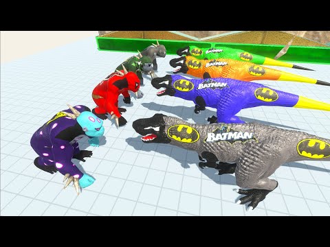 4x GORO vs 4x BATMAN T-REX VS SPIDERMAN SPINOSAURUS DEATH RUN - Animal Revolt Battle Simulator