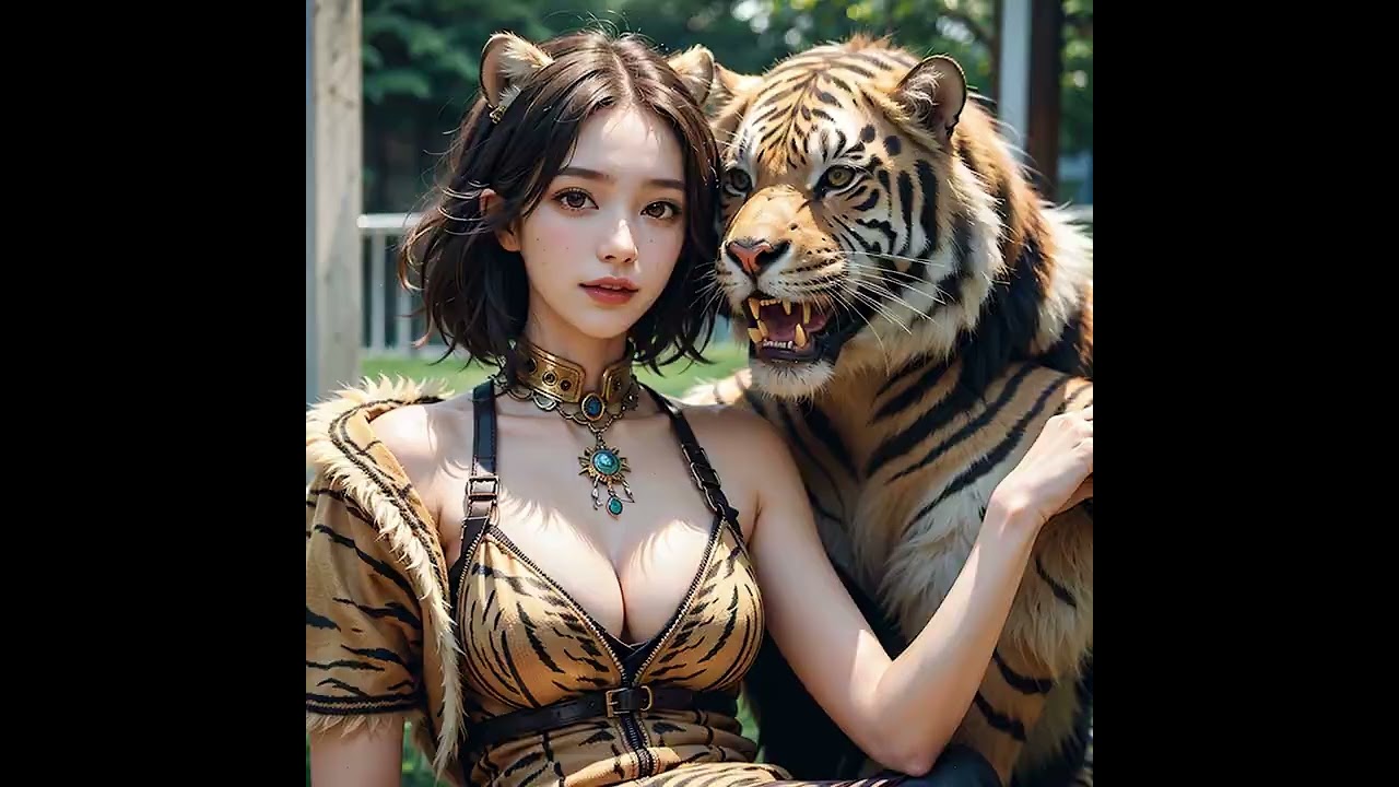 Tiger × AI girl created by stable diffusion #shorts #ai #tiger #art #photography #beautiful