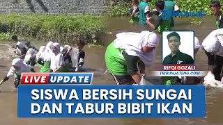Peringati Hari Santri & Sumpah Pemuda, Siswa Kudus Lakukan Bersih-bersih Sungai dan Tebar Bibit Ikan