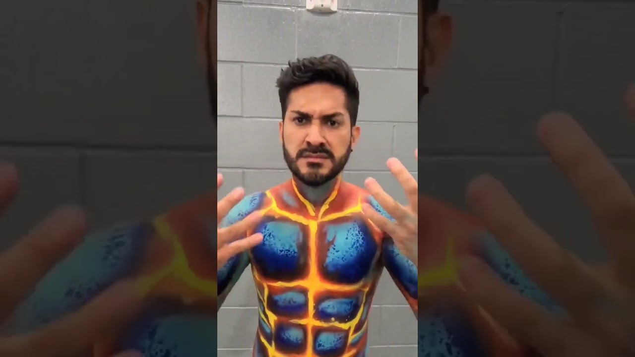 Airbrush Bodypainting at #Supercon #miami #devil #demon #transformation #illusion #bodyart #airbrush