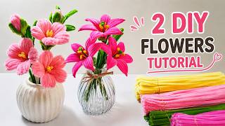 🌸 2 DIY Pipe Cleaner Flowers Tutorial | Easy Pink Lily & Blossom Flower Craft | Handcraft Sreyneang