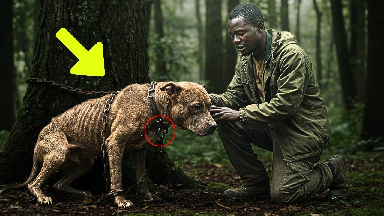 An African Man Finds a Pit Bull Chained to a Tree, and When He Looks Closer, He Sees It Was a...!