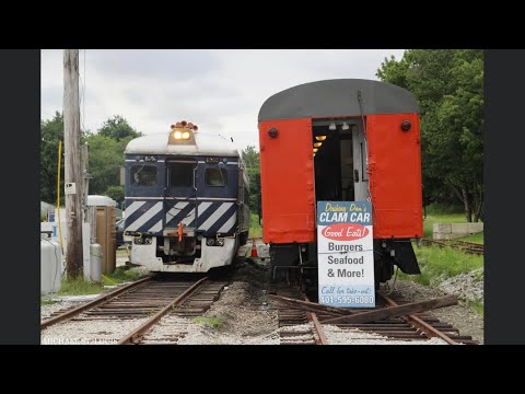 First run of the season: NNB Budd cars on restored railroad siding, new station