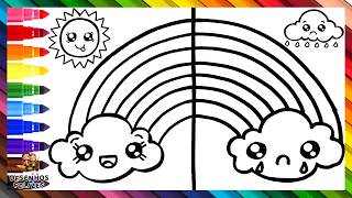 Desenhar e Colorir um Arco Íris Feliz vs  um Arco Íris Triste 🌞🌈🌧️ Desenhos para Crianças
