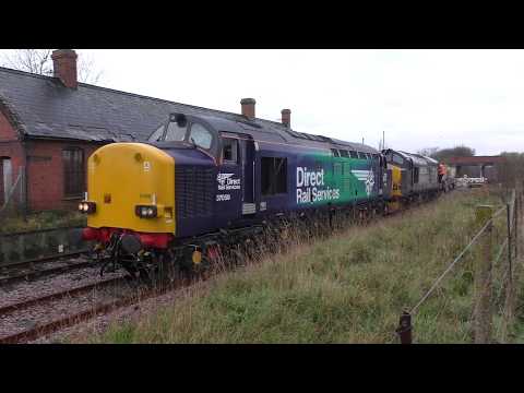 (HD) DRS 37059 + 37259 wheelslip out of Lydd Town working 6O62 - 3/12/14