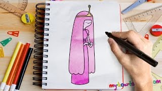 How to draw Princess Binnibel Bubblegum / Adventure Time - Easy drawing tutorials for kids