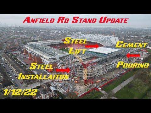 Anfield rd stand extension update & work in progress.1st December 2022, A packed 55 Minutes