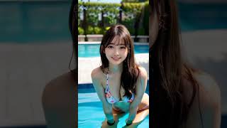 プールで前かがみ #aibeauty #aiart #ai美女リアル #bikini