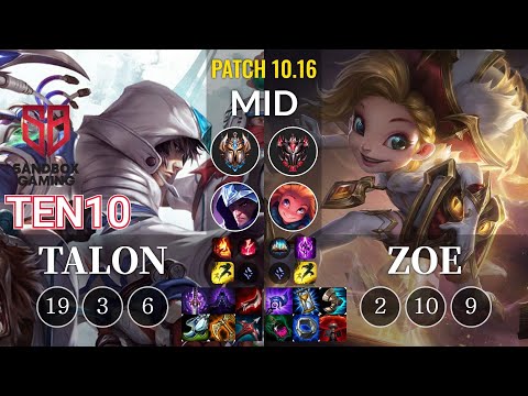 SB Ten10 Talon vs Zoe Mid - KR Patch 10.16