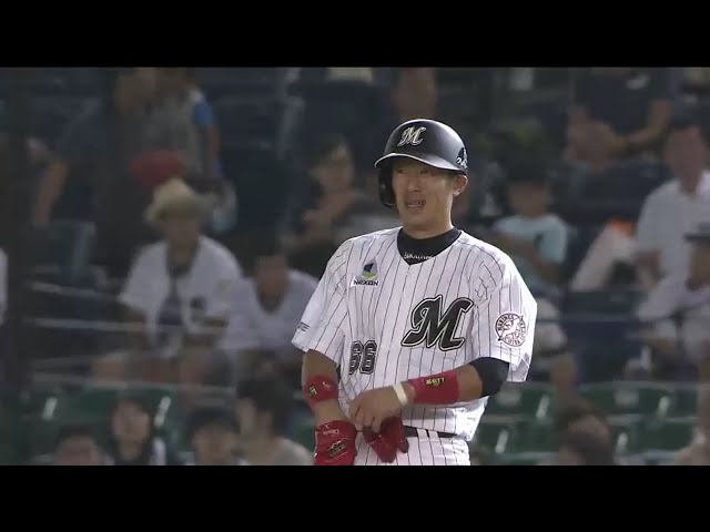 【2回裏】マリーンズ・岡田 サードの頭上を越えるレフト前ヒットで先制!! 2016/8/31 M-Bs