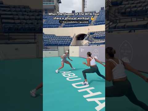 World No 1 Aryna Sabalenka and world No 2 Iga Swiatek shared a physical workout 👑 #tennis