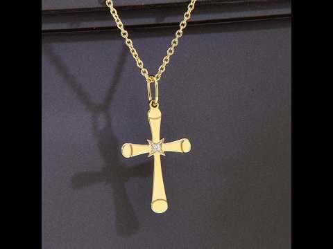 Pandantiv Cruce Aur Galben 14k Diamant Natural | Luminos si Rafinat