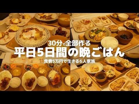 【1週間30分献立】簡単でおいしいのに節約できる献立|ピリ辛回鍋肉|豚バラチャーハン|ミートソース丼|照り焼きチキン|ポークケチャップ【6人家族】