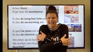 NT2 33 woonkamer, afstandsbediening, plant, gordijn, gezellig! Nederlands leren TC3.5 #learndutch