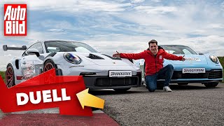 [AUTO BILD] Porsche 911 T und GT3 RS (2023) | Welcher Porsche macht mehr Spaß? | Duell mit Dennis Pe