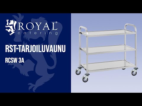 video - Tarjoiluvaunu - ruostumaton teräs - 3 tasoa - tasot: 90 x 50 cm - 500 kg - Royal Catering