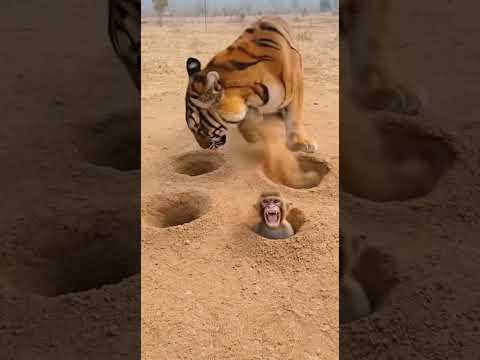 चार गड्ढों से टाइगर को ट्रोल करता बंदर Teleport Monkey Trolls Tiger With Four Holes 😂🐯🐒🕳️