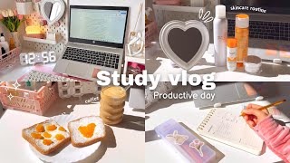 Study Vlog🥯| Aesthetic morning routine, skincare, spring flowers, lots of coffee, k-drama🌼