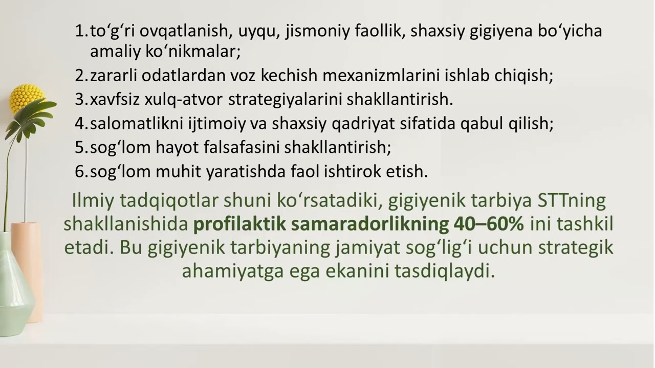 Bolalar va o‘smirlar orasida sog‘lom turmush tarzini shakllantirishda gigiyenik tarbiyani ahamiyati