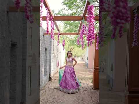 Lavender Golden Satin Lehenga Choli Set with Embroidered Dupatta Indian Bridal Outfit