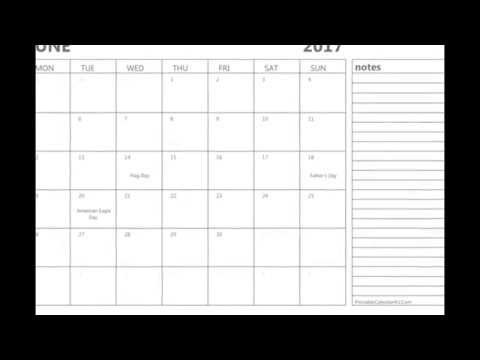 June 2017 Calendar Printable with Holidays in Word, PDF