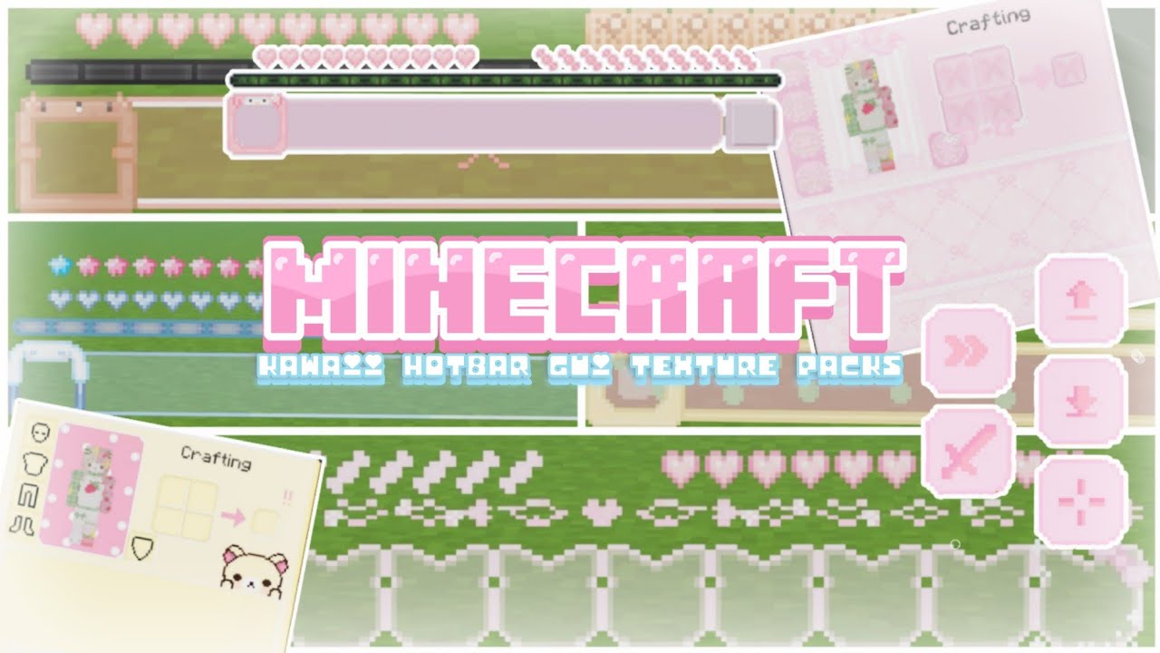 ꒰ Minecraft PE ꒱ 9 cute hotbar gui texture packs!  ｡ू 🐹🫧  1.21+ ♡