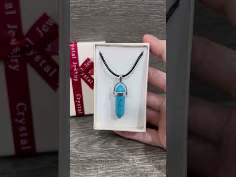 Подарок парню девушке натуральный камень Бирюза кулон в виде кристалла шестигранника на шнурке в коробочке - фото 1 - id-p2364071634