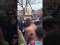 MIKE TYSON RIPS OFF HIS T SHIRT AS SHANNON BRIGGS PUTS IT ON HIM IN NEW YORK