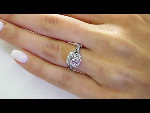 Round Cut Diamond Halo Engagement Ring with Accents in White Gold (MVS0161-W)