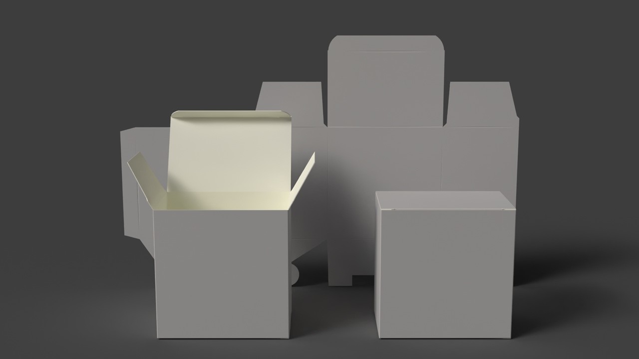 A cardboard box with a dovetail bottom Open closed and disassembled packaging 3D Model