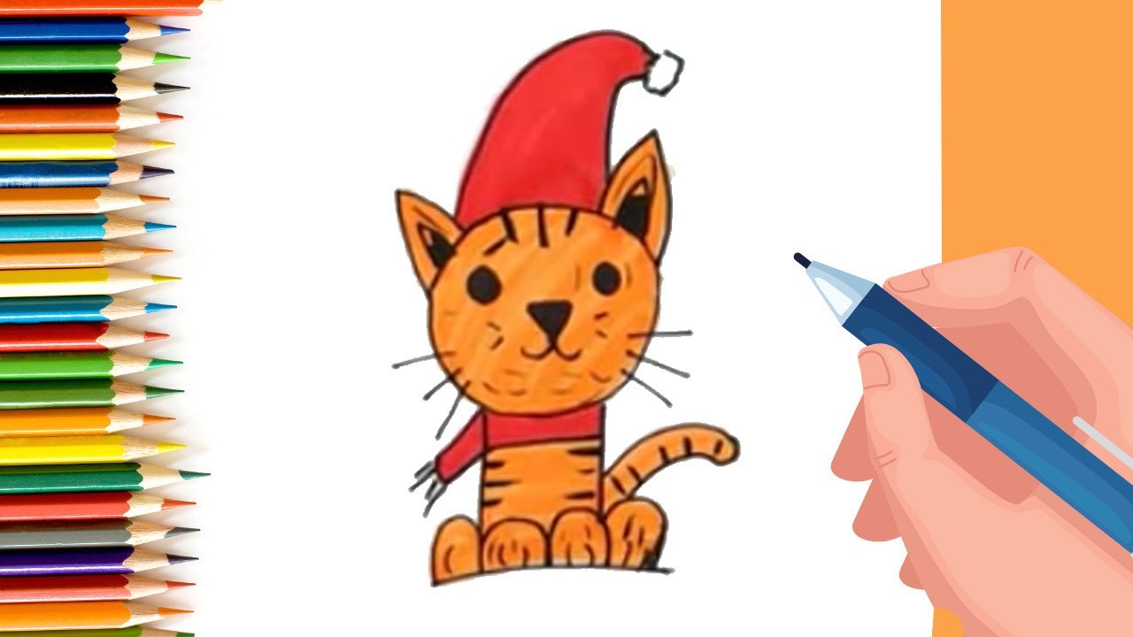 How to draw Christmas Cat for Kids