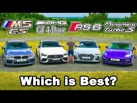 BMW M5 CS v AMG GT v Audi RS6 v Porsche Panamera: REVIEW & 0-60mph, 1/4 mile, brake & drift test!